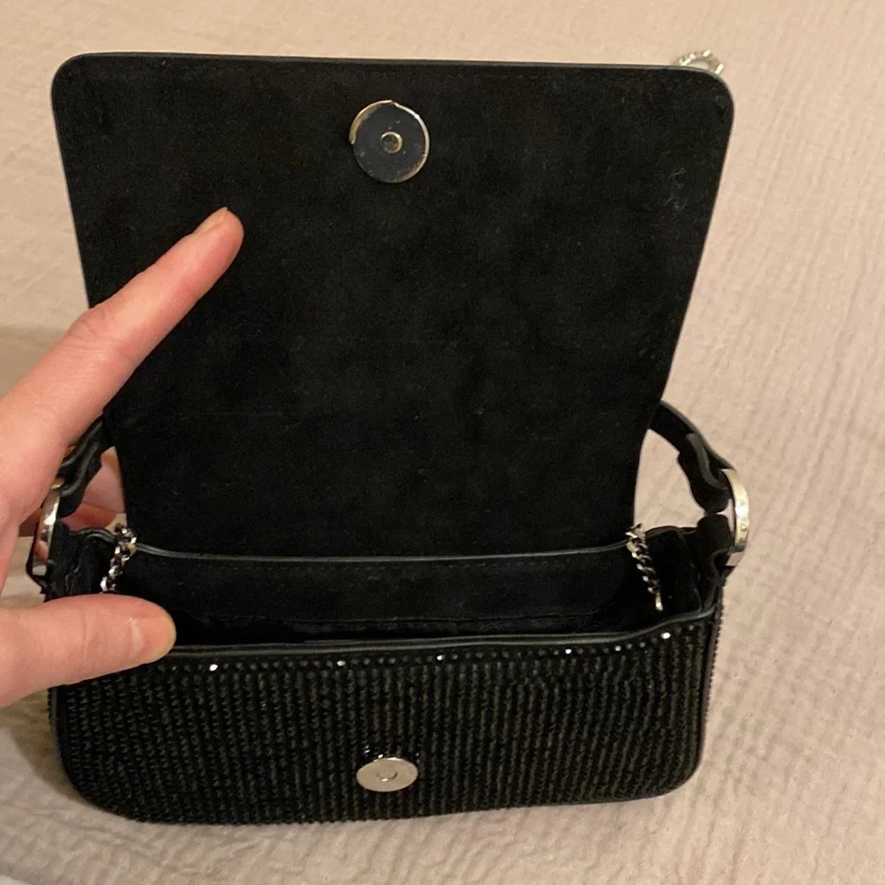 Mango MINI RHINESTONE CHAIN BAG Elegant Black Beaded Handbag